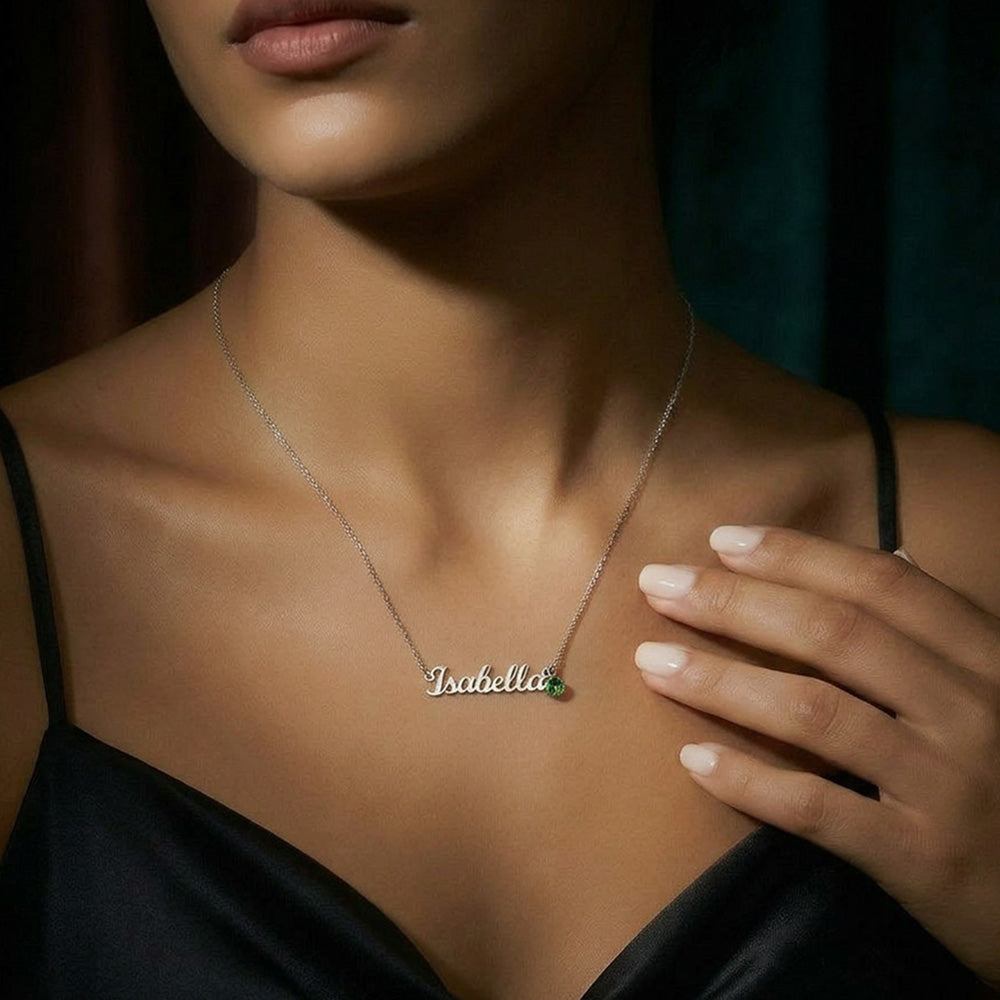 Birthstone Name Necklace — Personalized Birthday Gift