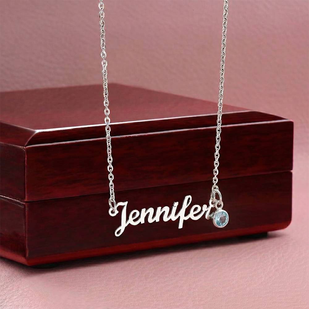 Birthstone Name Necklace — Personalized Birthday Gift