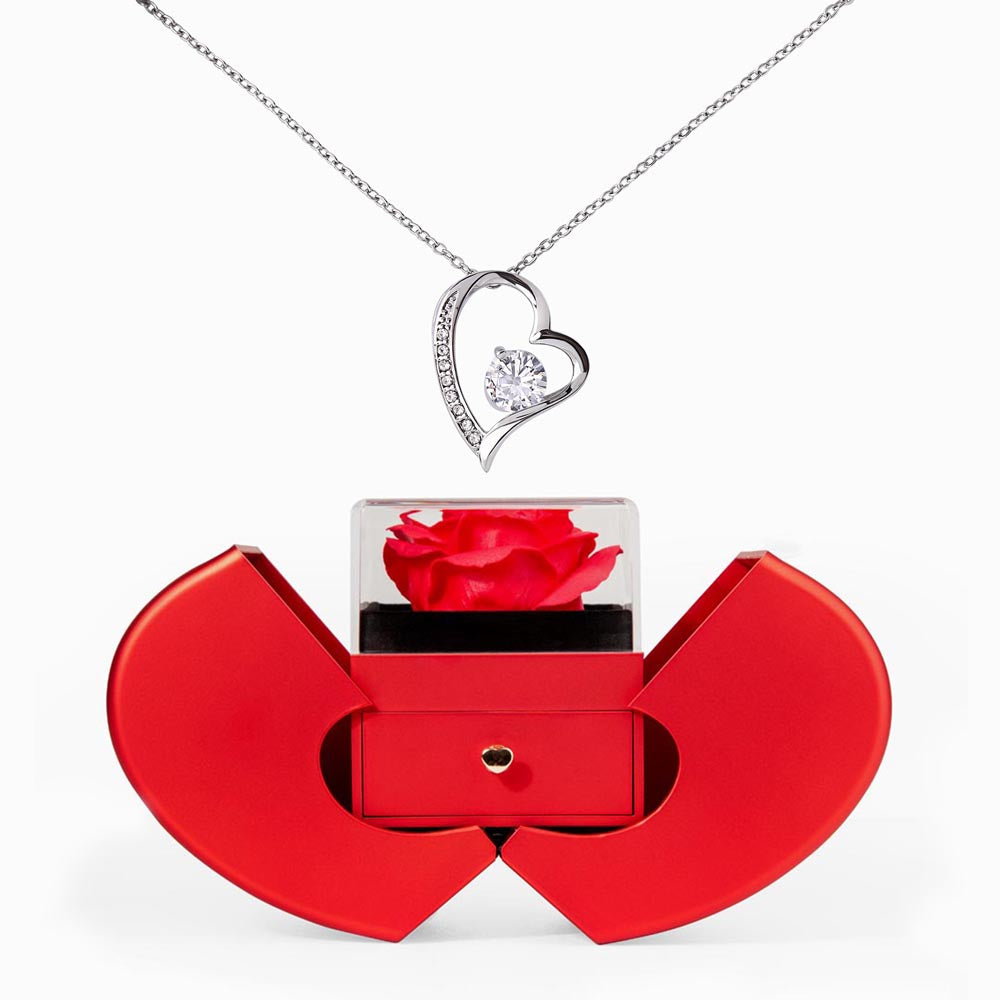 Collar Forever Love y caja de rosa eterna — Regalo para esposa