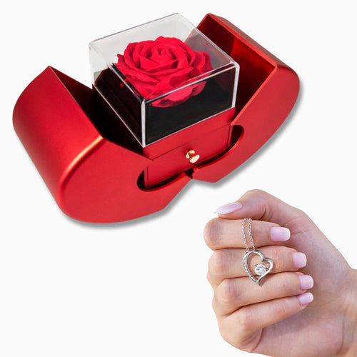 Collar Forever Love y caja de rosa eterna — Regalo para esposa