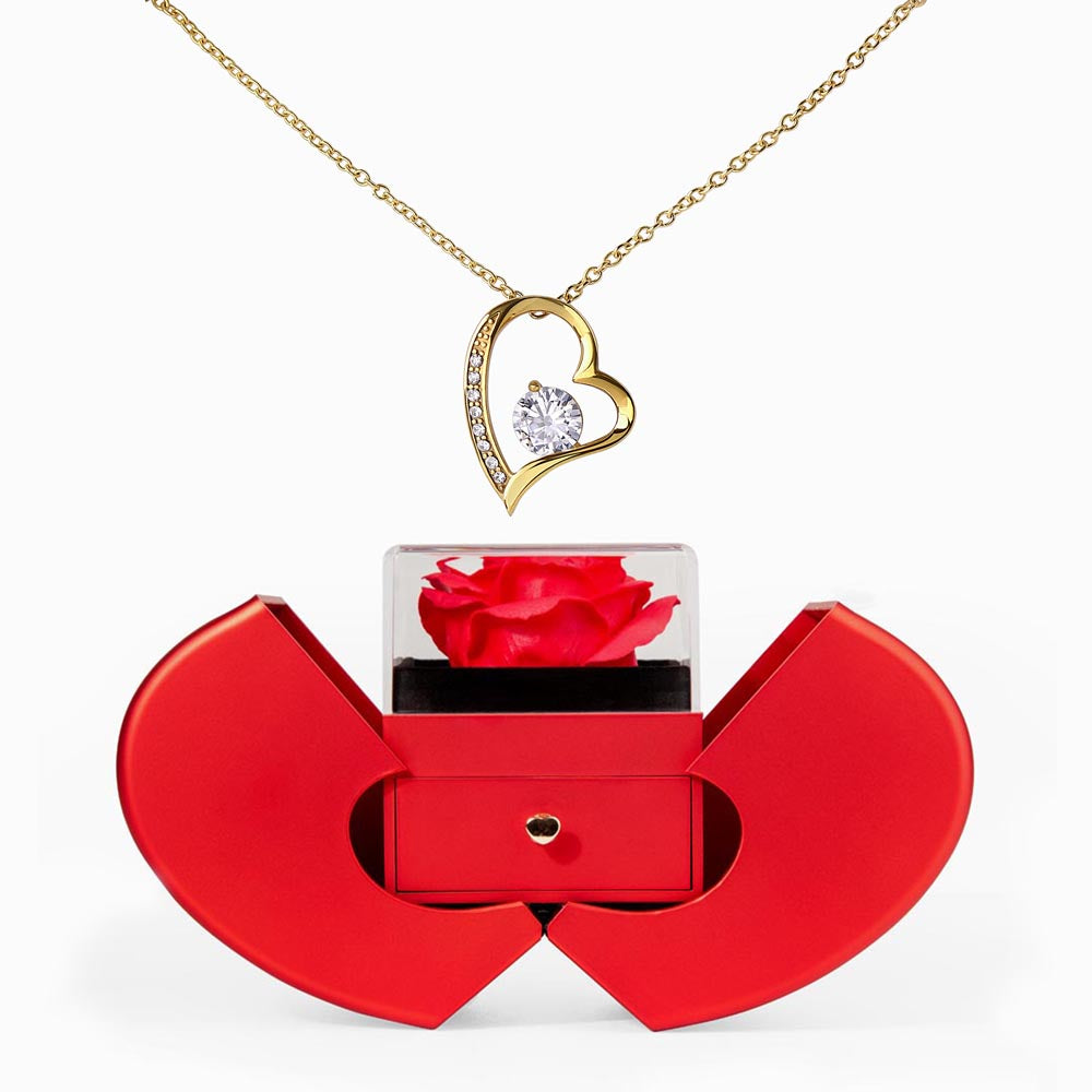 Collar Forever Love y caja de rosa eterna — Regalo para esposa