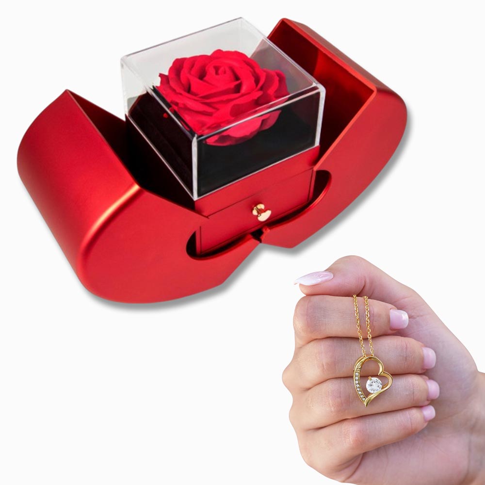 Collar Forever Love y caja de rosa eterna — Regalo para esposa