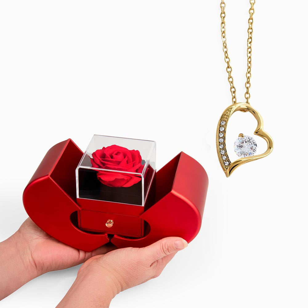 Collar Forever Love y caja de rosa eterna — Regalo para esposa